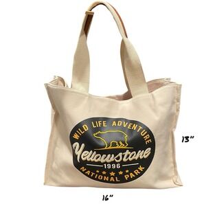 Yellowstone National Park Canvas Tote Bag Wild Life Bear 16"x13"x4" EUC